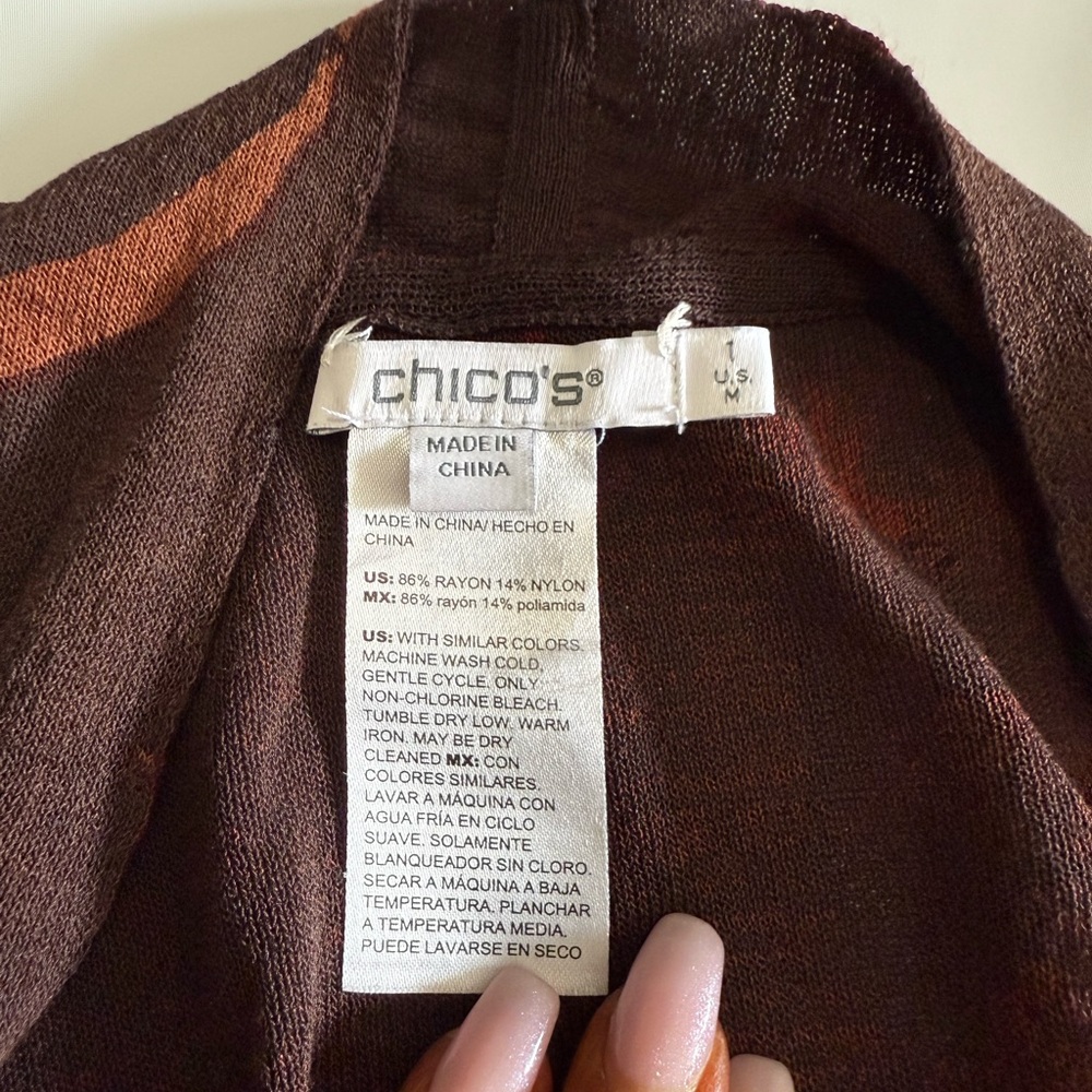 Chicos Brown And Red Patterned Open Cardigan In S… - image 7